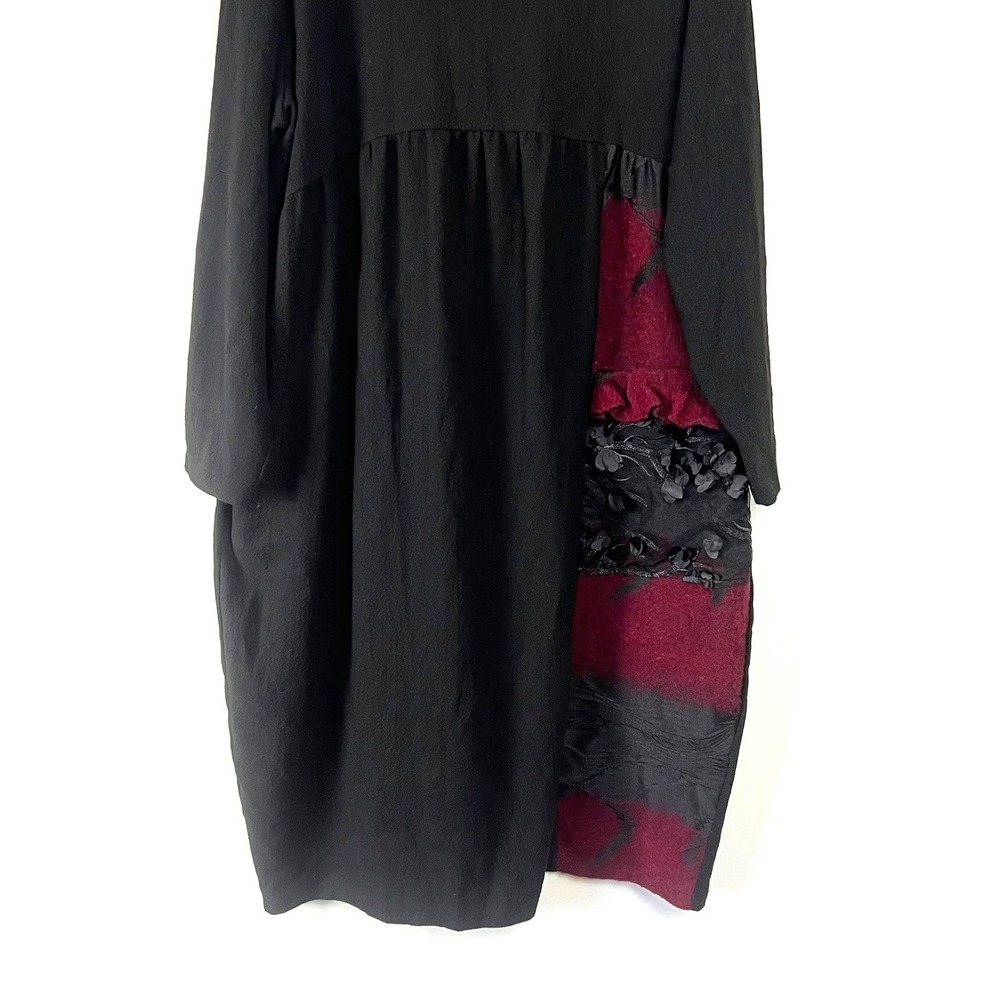 Zedd Plus Black 3D Floral Applique Mixed Media Midi Dress Sz 3 2XL Lagenlook - Picture 3 of 13